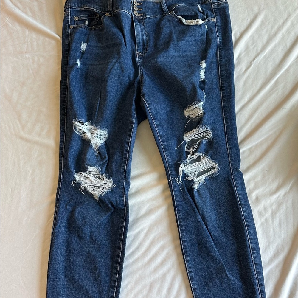 Torrid Blue Jeggings with Distressed Detailing